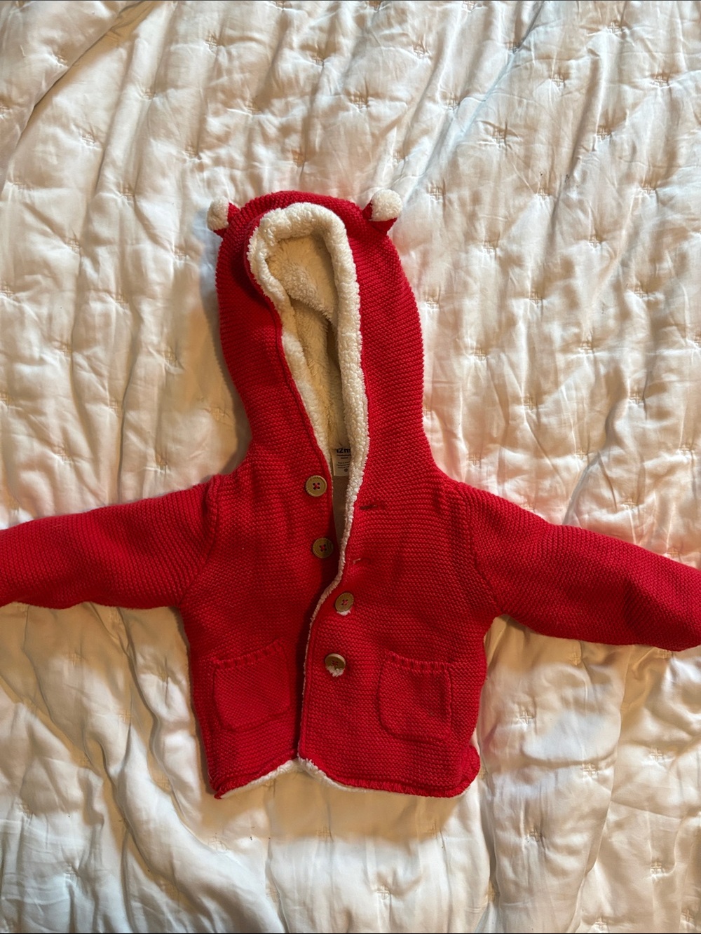 Carter's Red Hooded Knit Baby Jacket with Ear Details